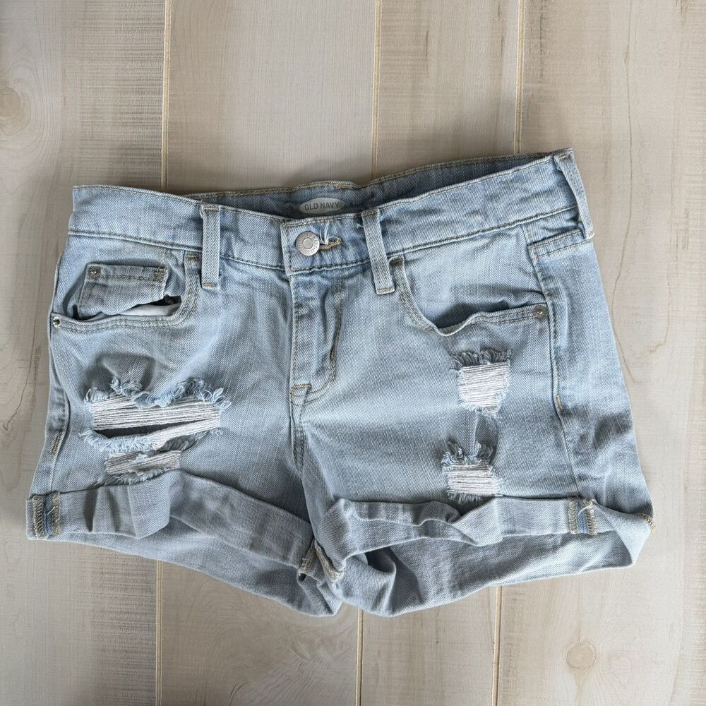 Old Navy Boyfriend Shorts Womens 0 Blue Denim Rolled Cuff Relaxed Fit Y2K